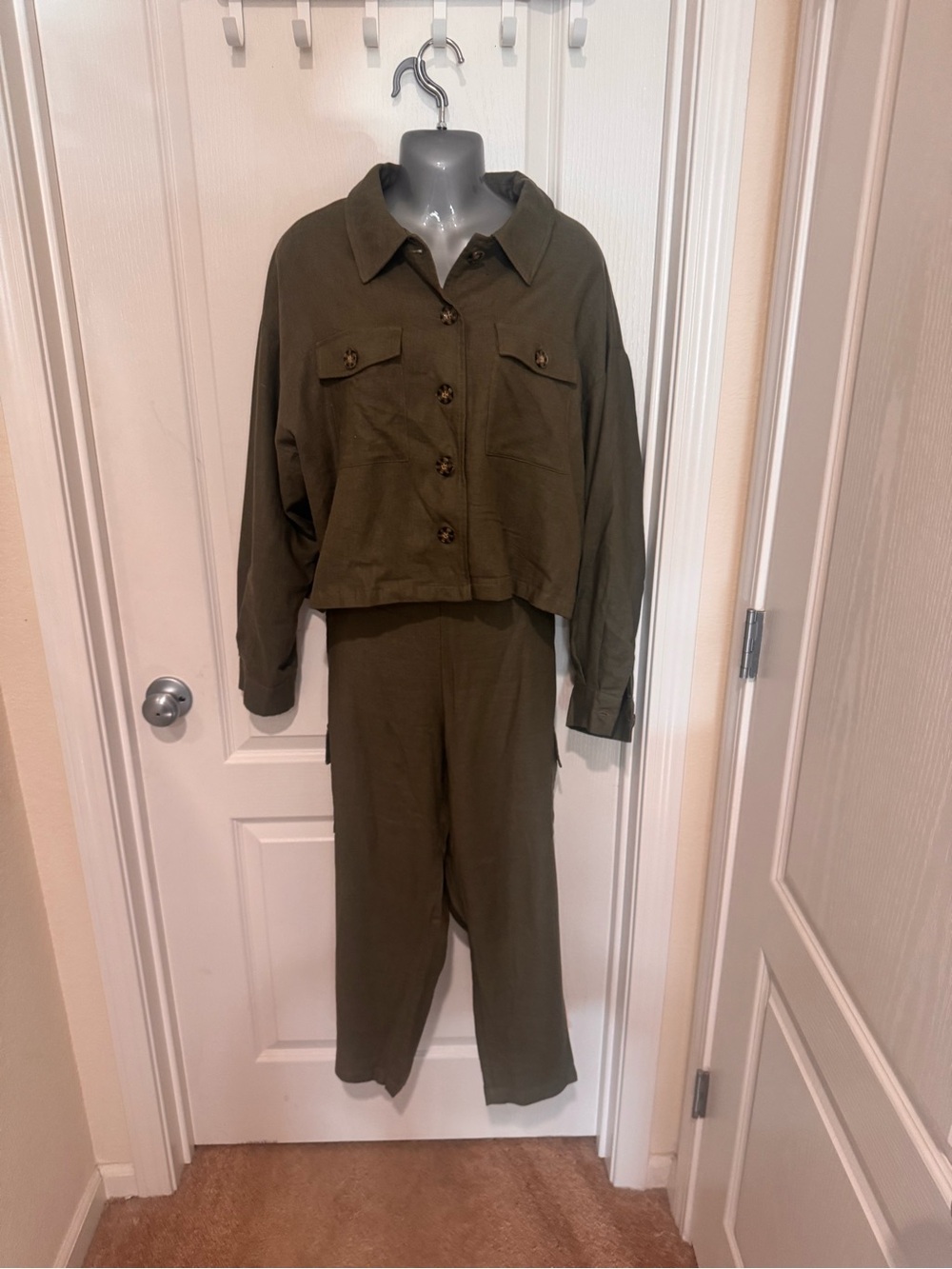 XL 10-12 :Nicole Miller Olive Green Two-Piece Utility Jumpsuit Set